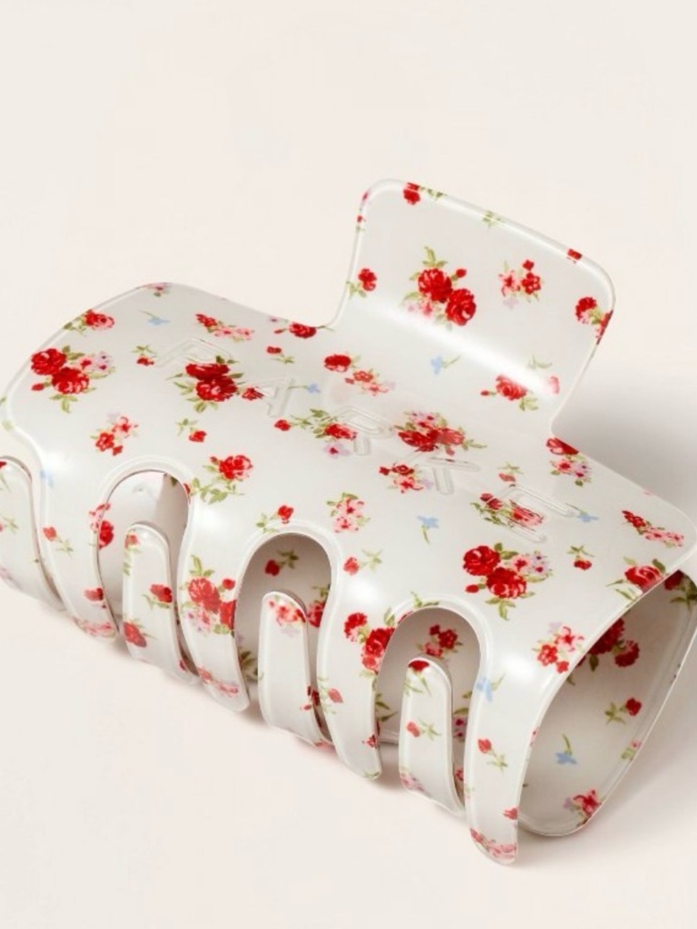 Floral Print White Oversized Hair Claw Clip